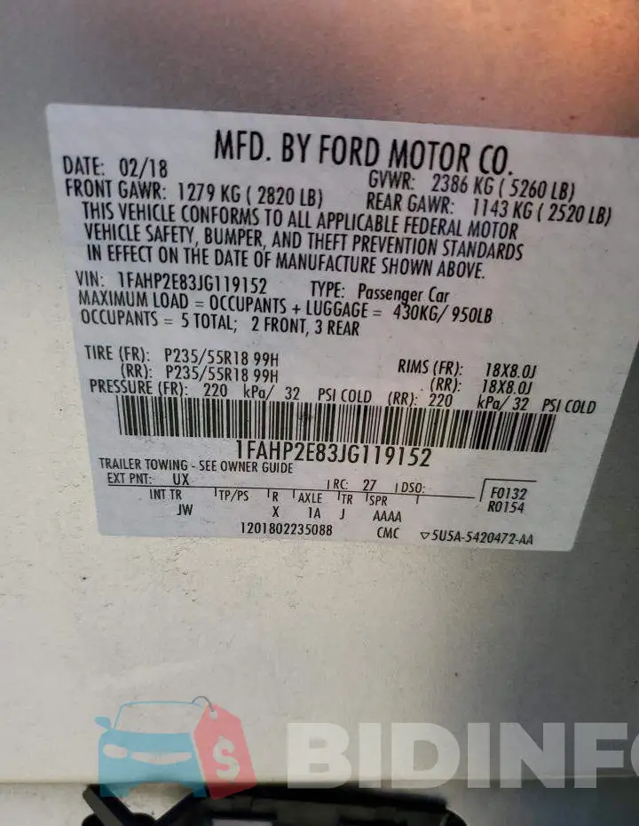 1FAHP2E83JG119152 Photo# 12