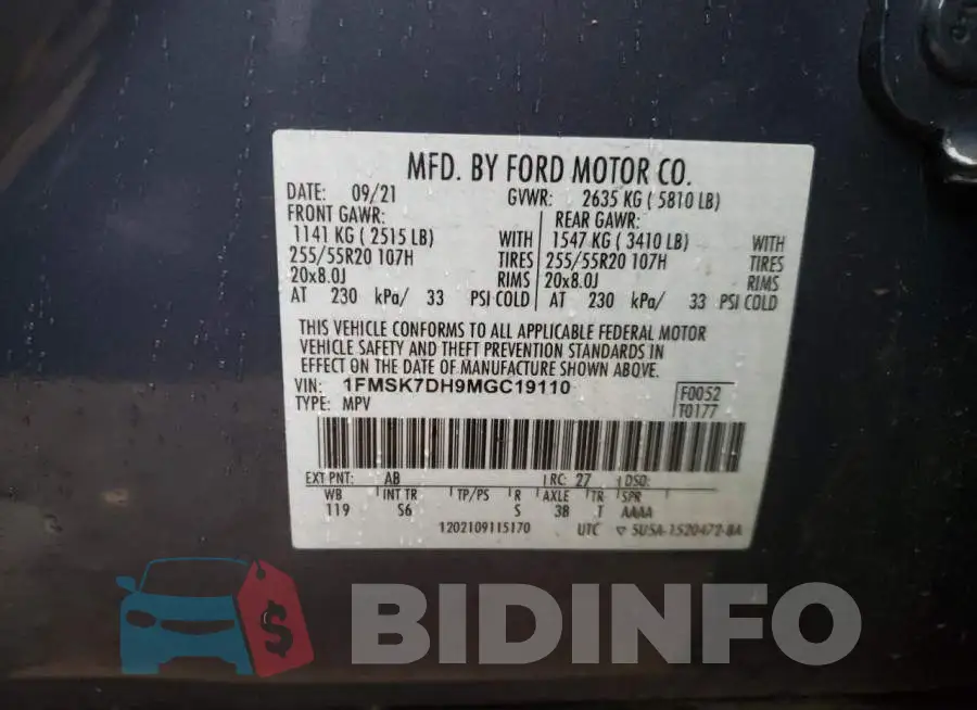1FMSK7DH9MGC19110 Photo# 13