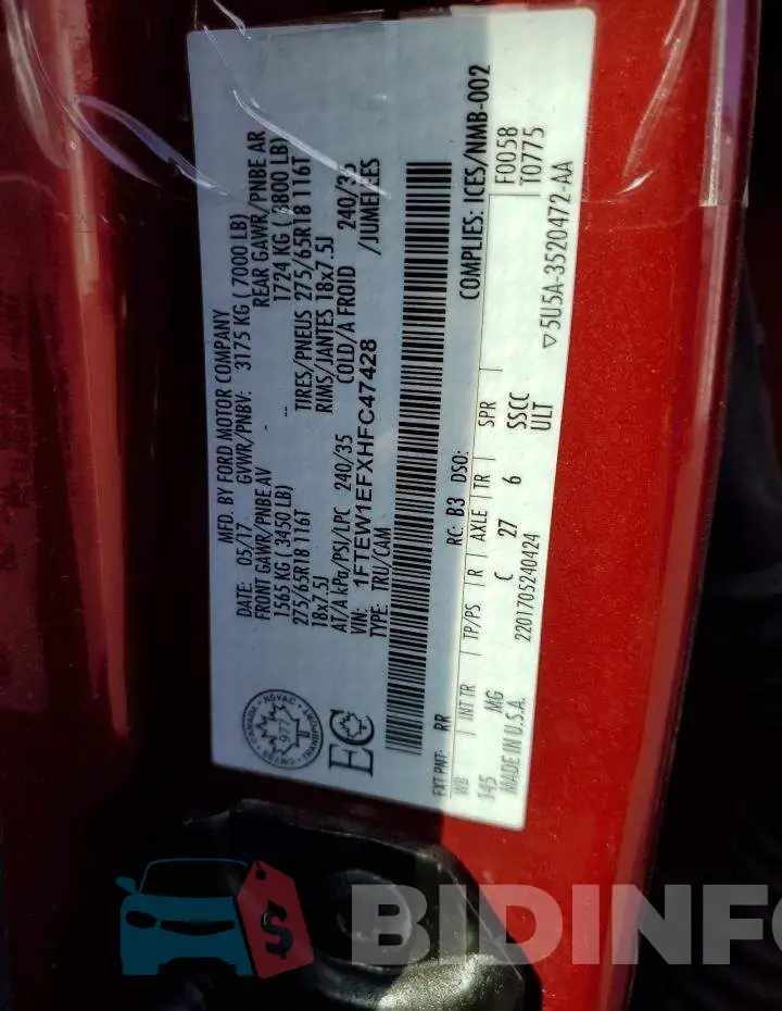 1FTEW1EFXHFC47428 Photo# 12