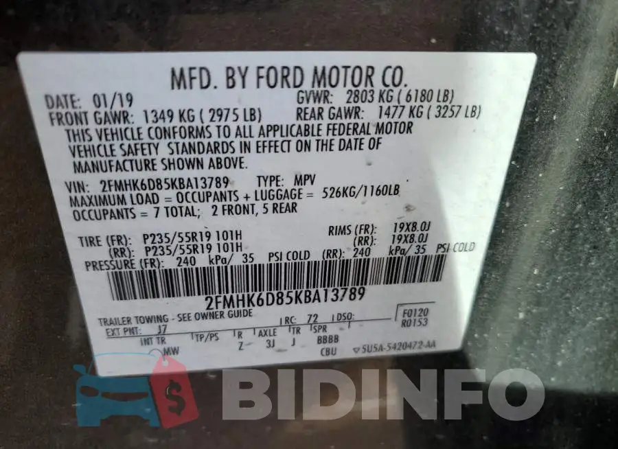2FMHK6D85KBA13789 Photo# 13