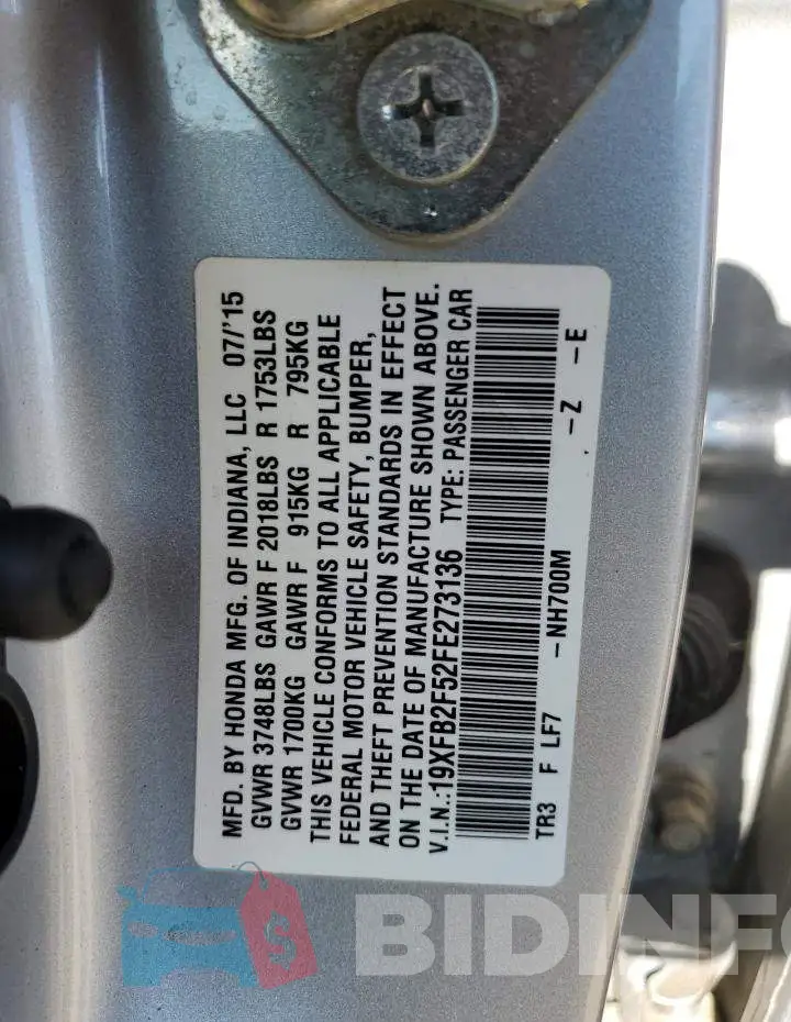 19XFB2F52FE273136 Photo# 12