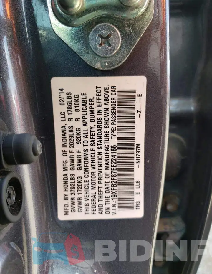 19XFB2F87EE224166 Photo# 13