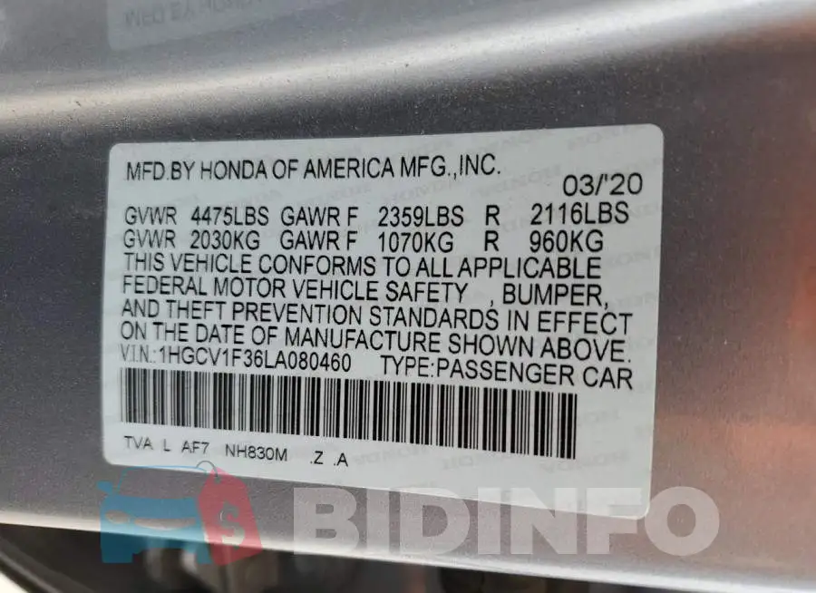 1HGCV1F36LA080460 Photo# 12