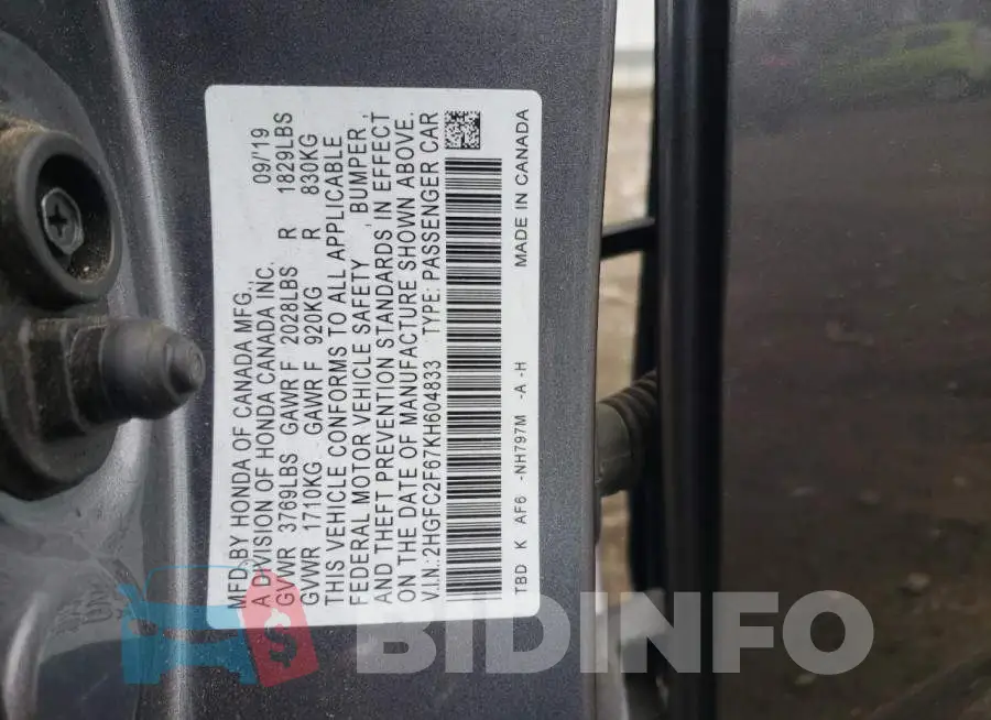 2HGFC2F67KH604833 Photo# 12