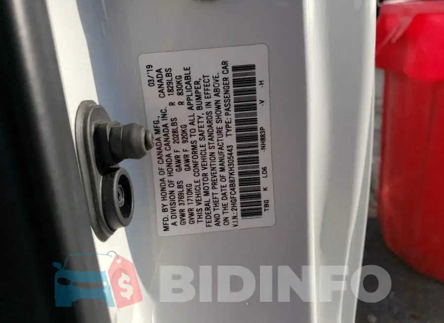 2HGFC4B87KH305443 Photo# 12