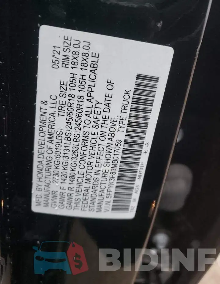 5FPYK3F83MB017059 Photo# 12