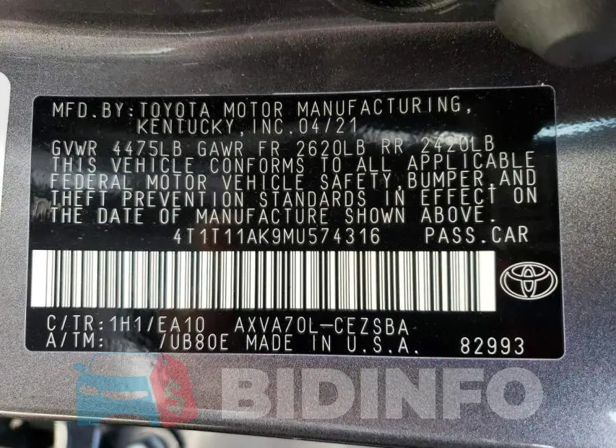 4T1T11AK9MU574316 Photo# 12
