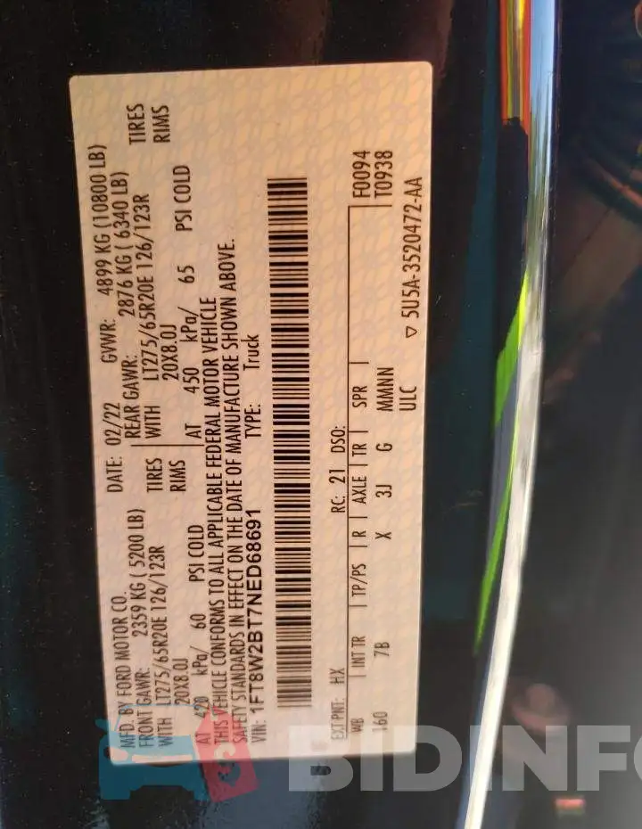 1FT8W2BT7NED68691 Photo# 12