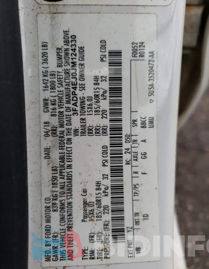 3FADP4EJ0JM124330 Photo# 12