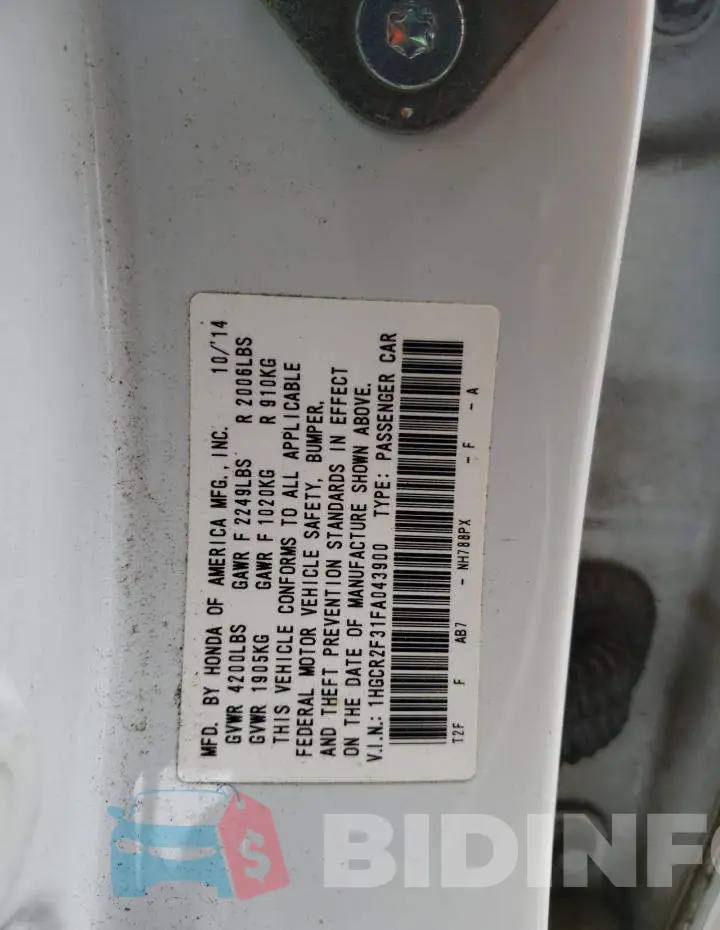 1HGCR2F31FA043900 Photo# 12