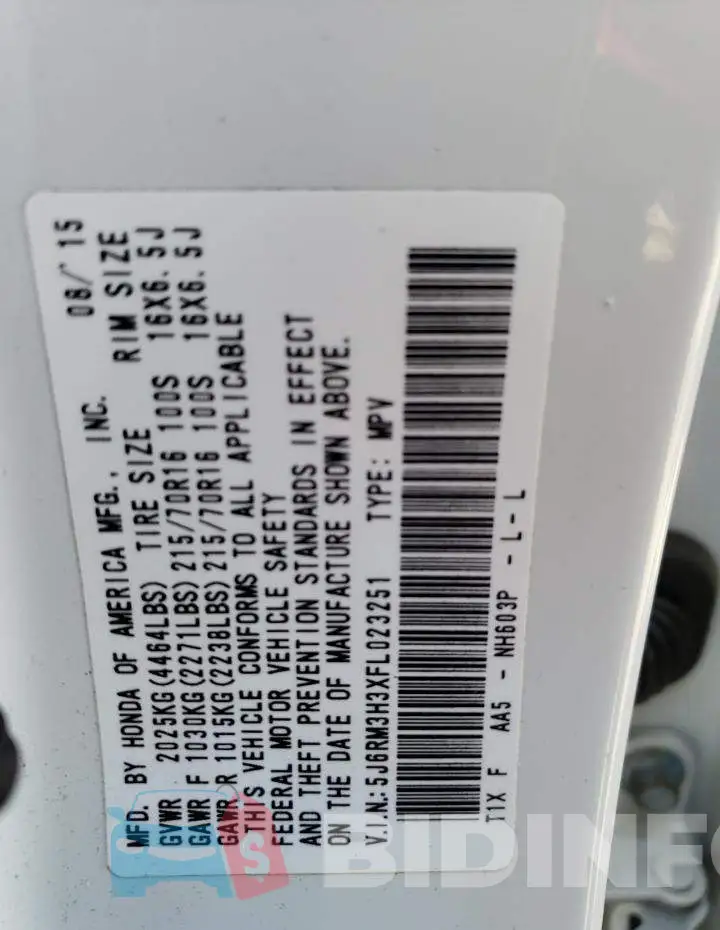 5J6RM3H3XFL023251 Photo# 13