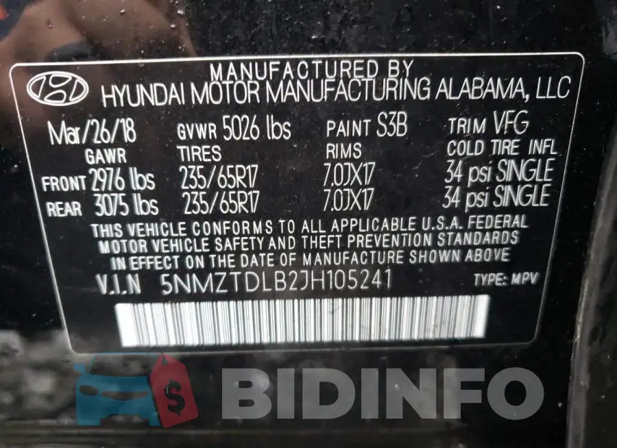 5NMZTDLB2JH105241 Photo# 12