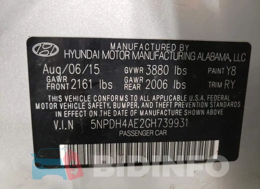 5NPDH4AE2GH739931 Photo# 10