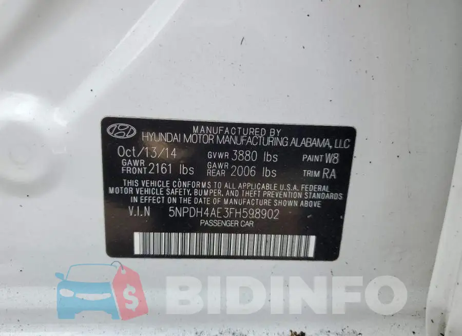 5NPDH4AE3FH598902 Photo# 13