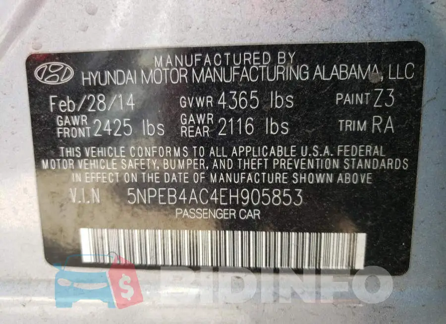 5NPEB4AC4EH905853 Photo# 12