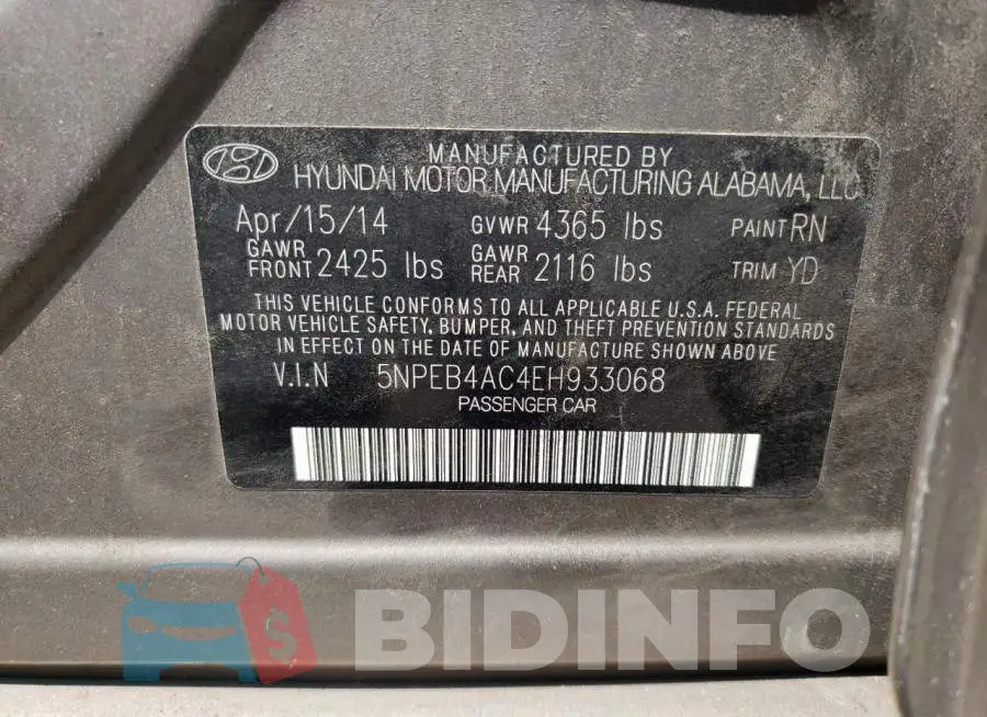5NPEB4AC4EH933068 Photo# 12