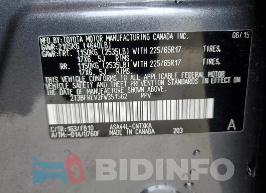 2T3BFREV2FW351562 Photo# 13