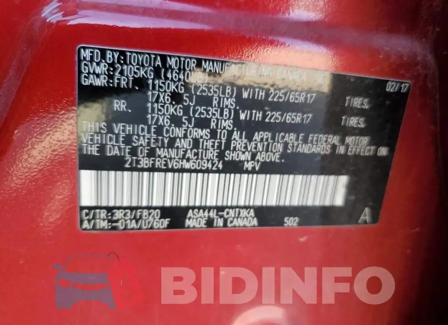 2T3BFREV6HW609424 Photo# 12