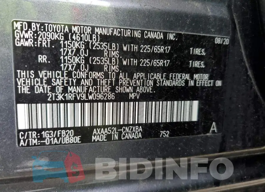 2T3K1RFV9LW096286 Photo# 14