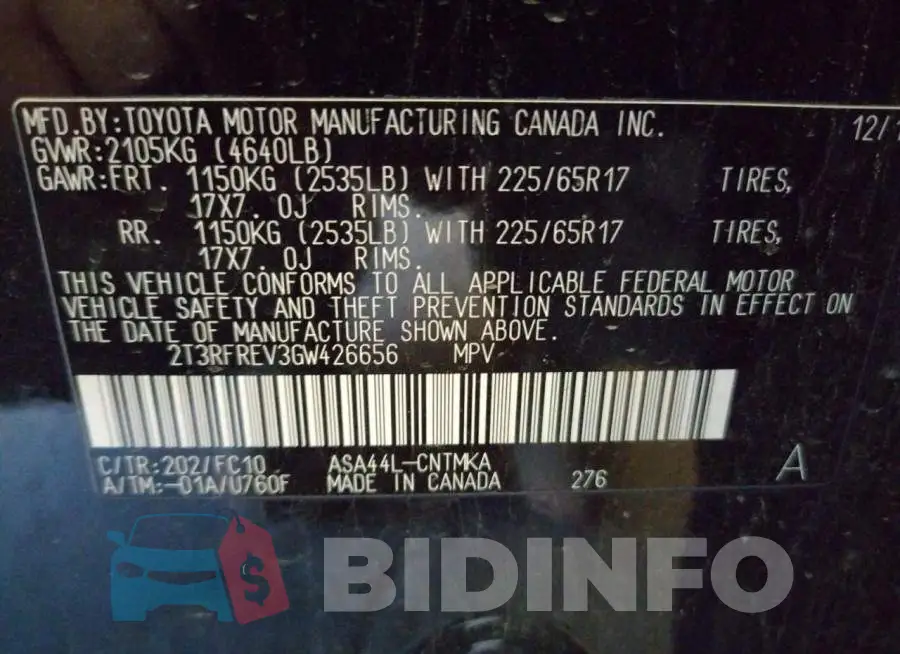 2T3RFREV3GW426656 Photo# 12