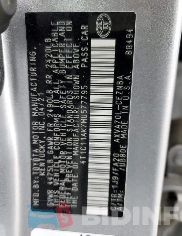4T1C11AK7MU577795 Photo# 12