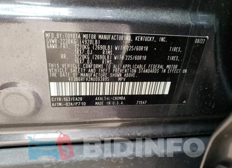 4T3B6RFV2NU093895 Photo# 14