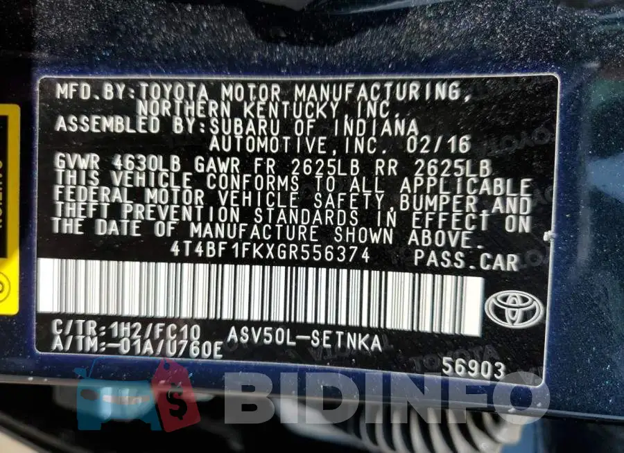 4T4BF1FKXGR556374 Photo# 12
