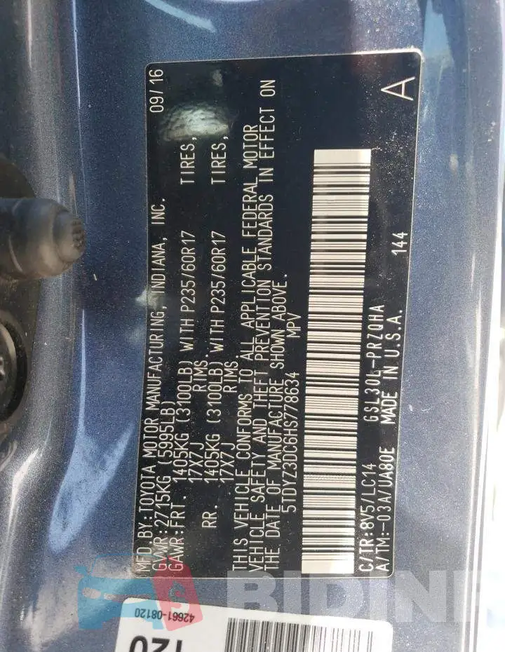 5TDYZ3DC6HS778634 Photo# 14
