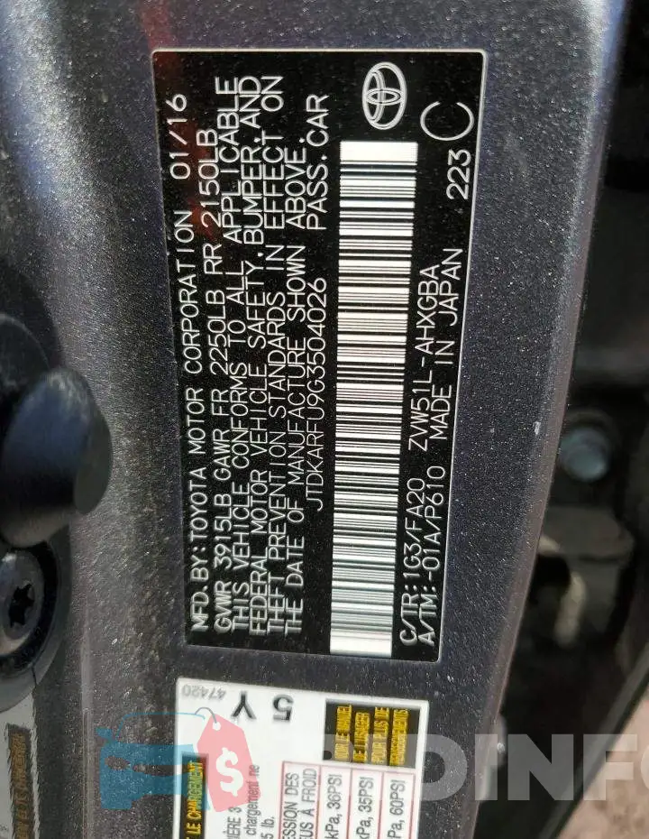 JTDKARFU9G3504026 Photo# 12