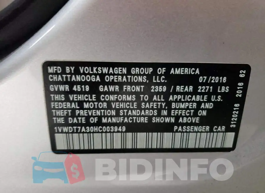 1VWDT7A30HC003949 Photo# 12
