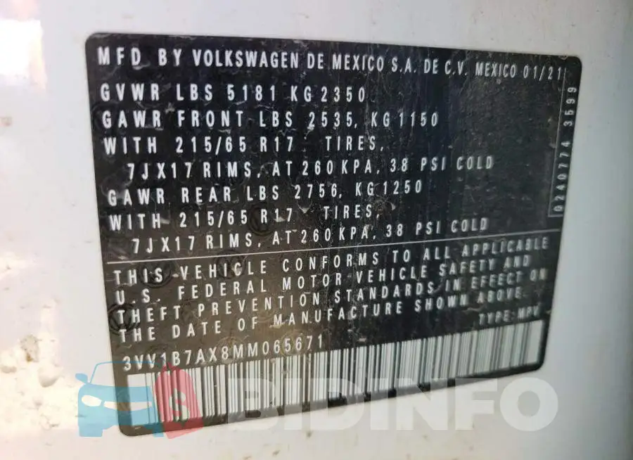 3VV1B7AX8MM065671 Photo# 13