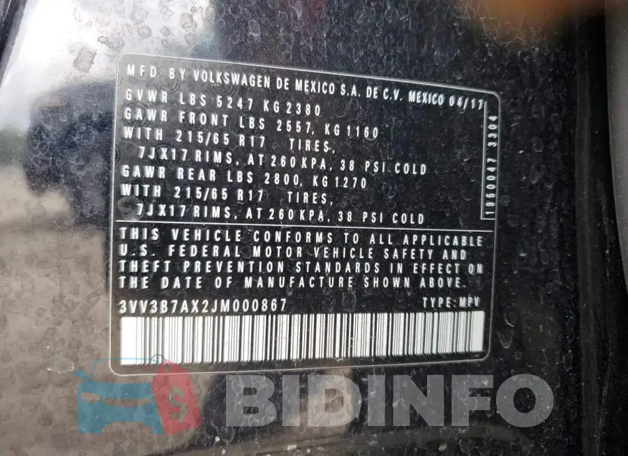 3VV3B7AX2JM000867 Photo# 13