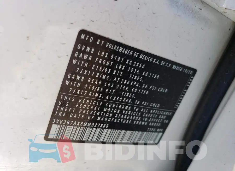 3VV3B7AX6MM027865 Photo# 12
