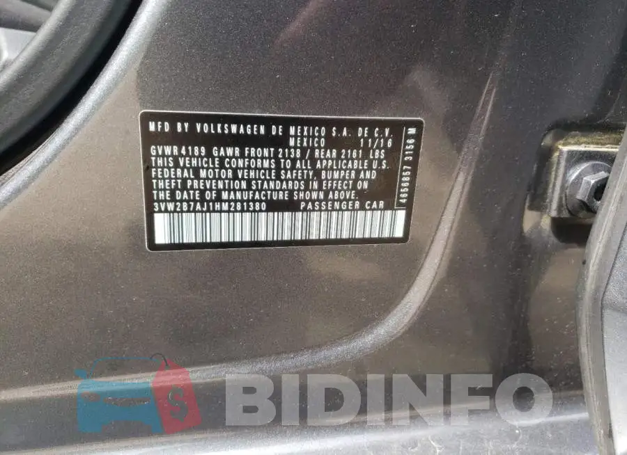 3VW2B7AJ1HM281380 Photo# 12
