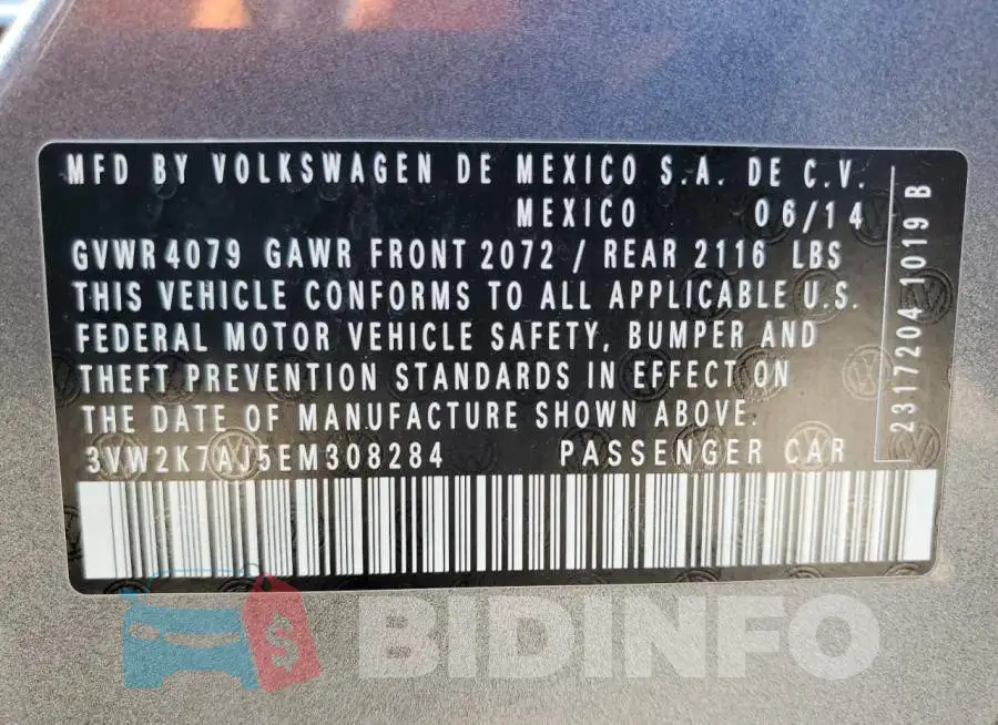 3VW2K7AJ5EM308284 Photo# 12