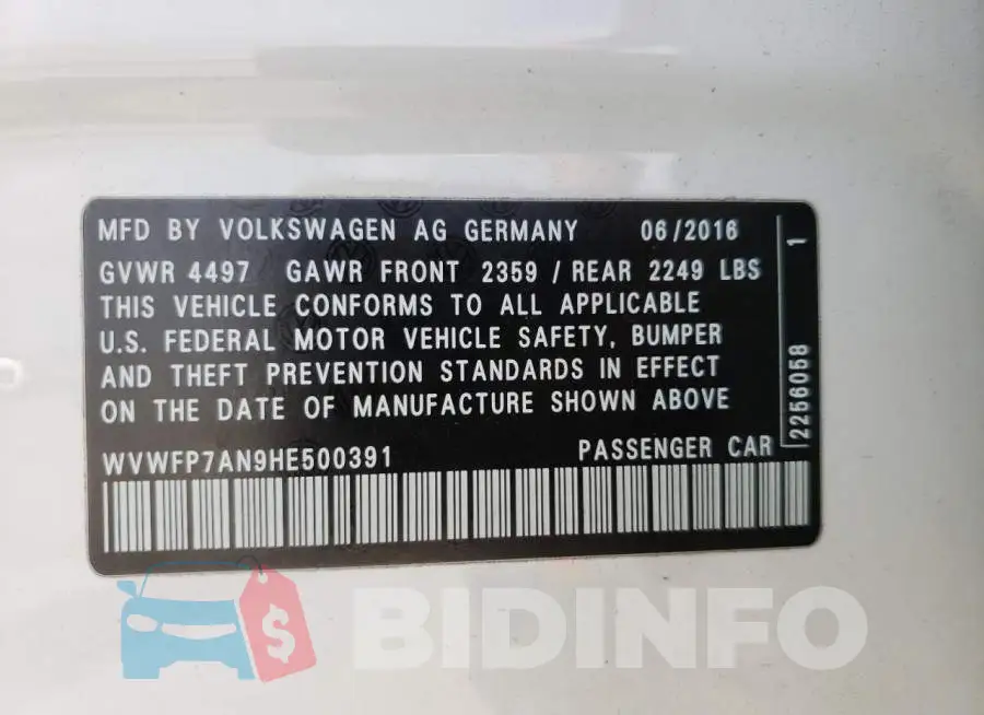 WVWFP7AN9HE500391 Photo# 13
