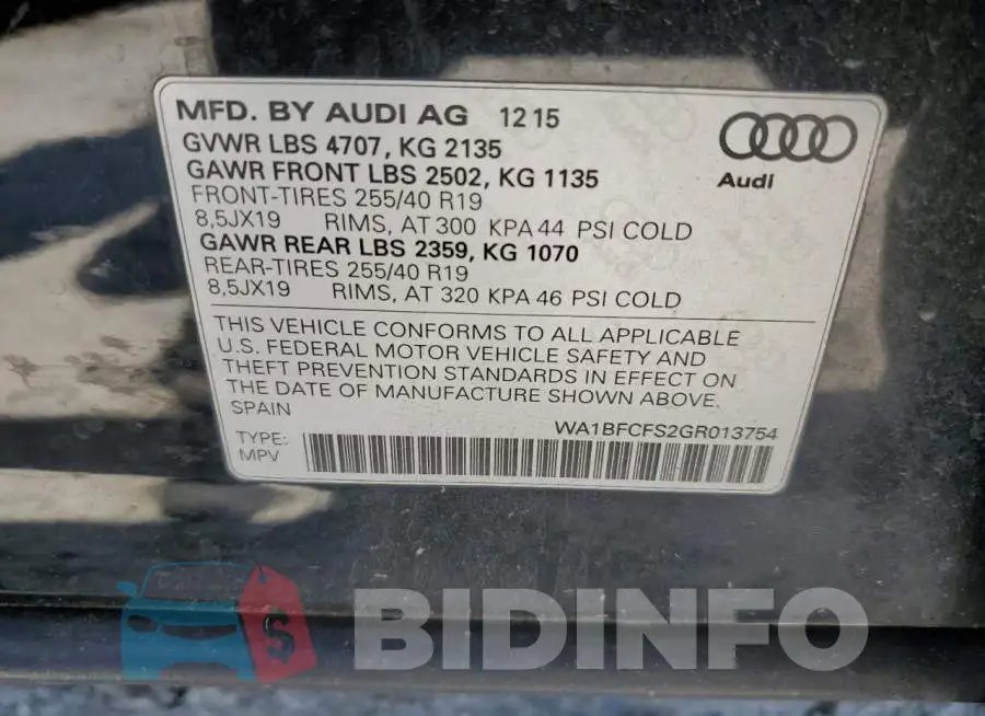 WA1BFCFS2GR013754 Photo# 13