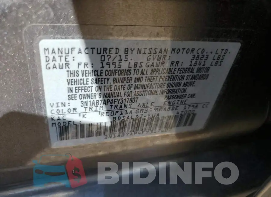 3N1AB7AP4FY317607 Photo# 12