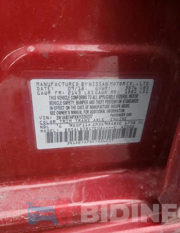 3N1AB7APXKY226237 Photo# 12