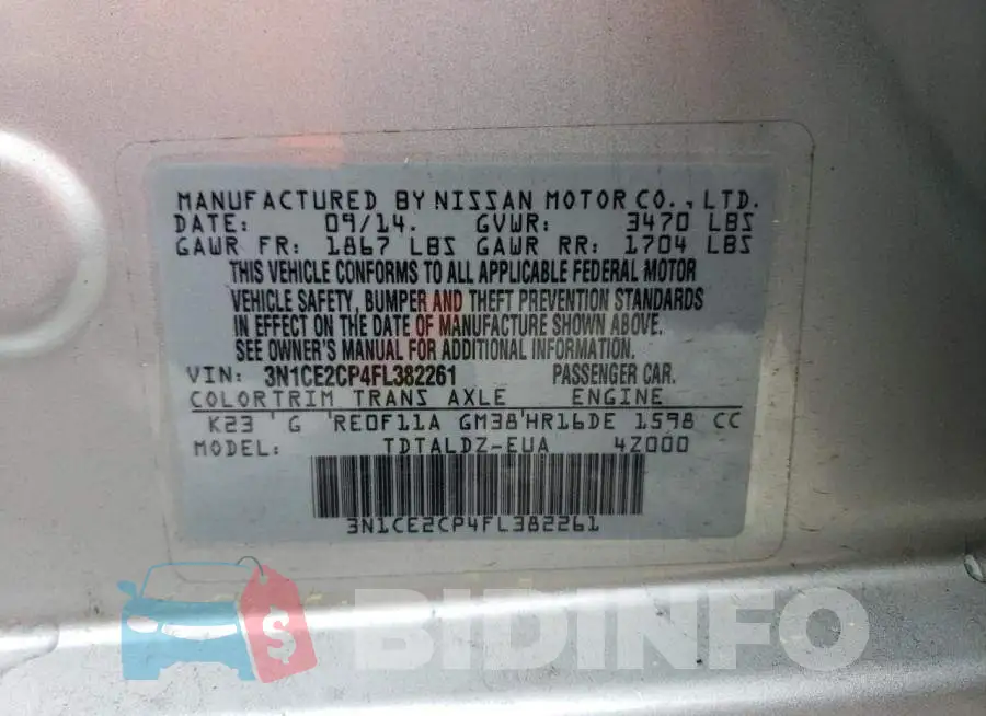 3N1CE2CP4FL382261 Photo# 12