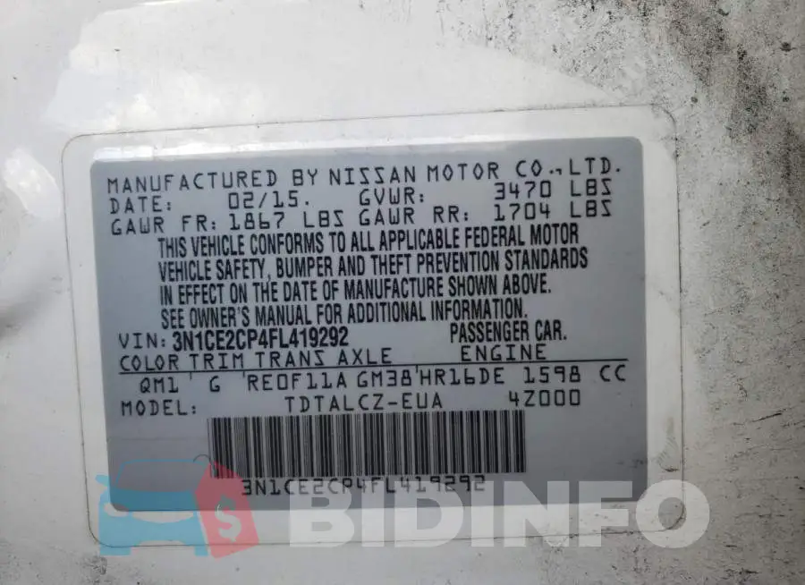 3N1CE2CP4FL419292 Photo# 12