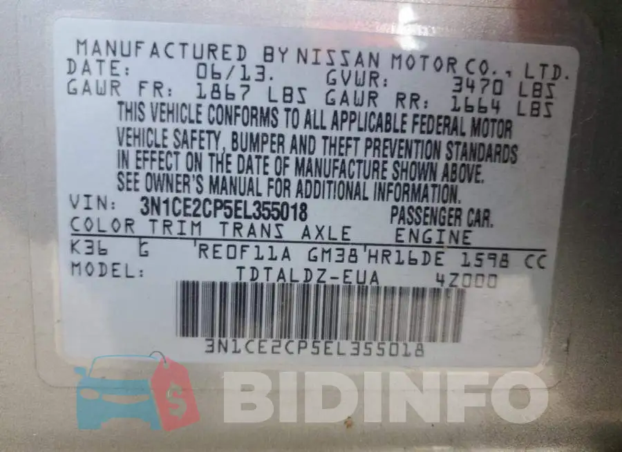 3N1CE2CP5EL355018 Photo# 12