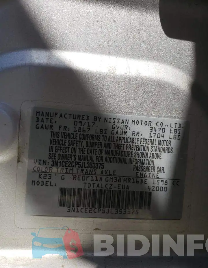 3N1CE2CP5JL353375 Photo# 12