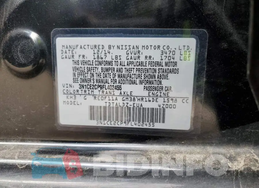 3N1CE2CP9FL402455 Photo# 12