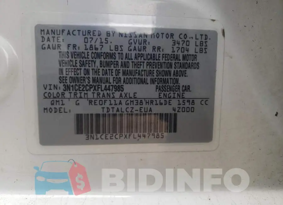 3N1CE2CPXFL447985 Photo# 13