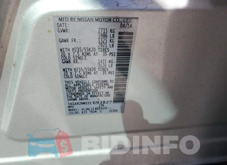 5N1AR2MM1EC693827 Photo# 13
