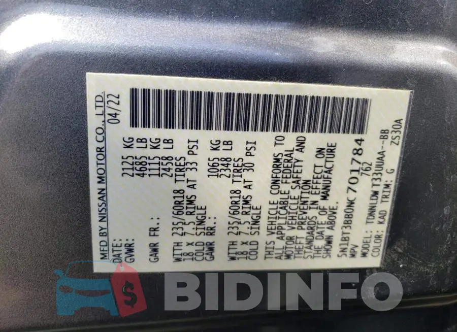 5N1BT3BB0NC701784 Photo# 13