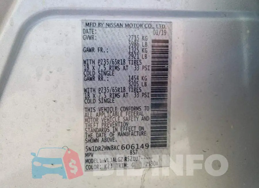 5N1DR2MN8KC606149 Photo# 14