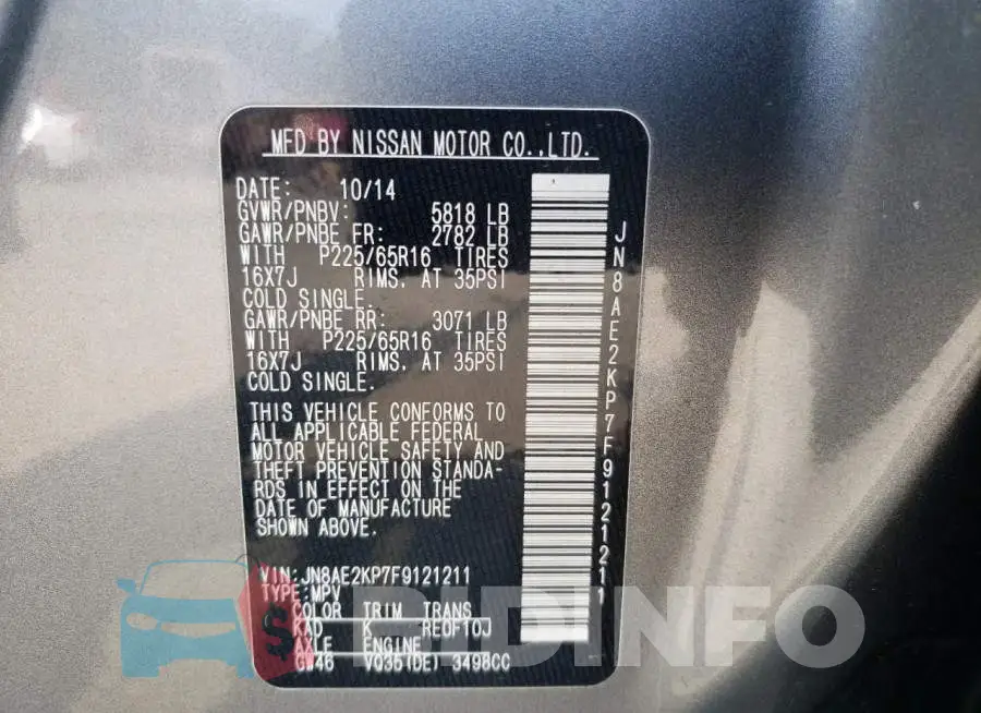 JN8AE2KP7F9121211 Photo# 13