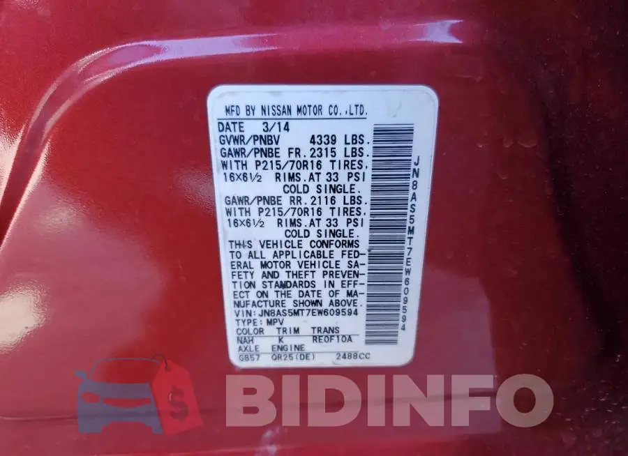 JN8AS5MT7EW609594 Photo# 13